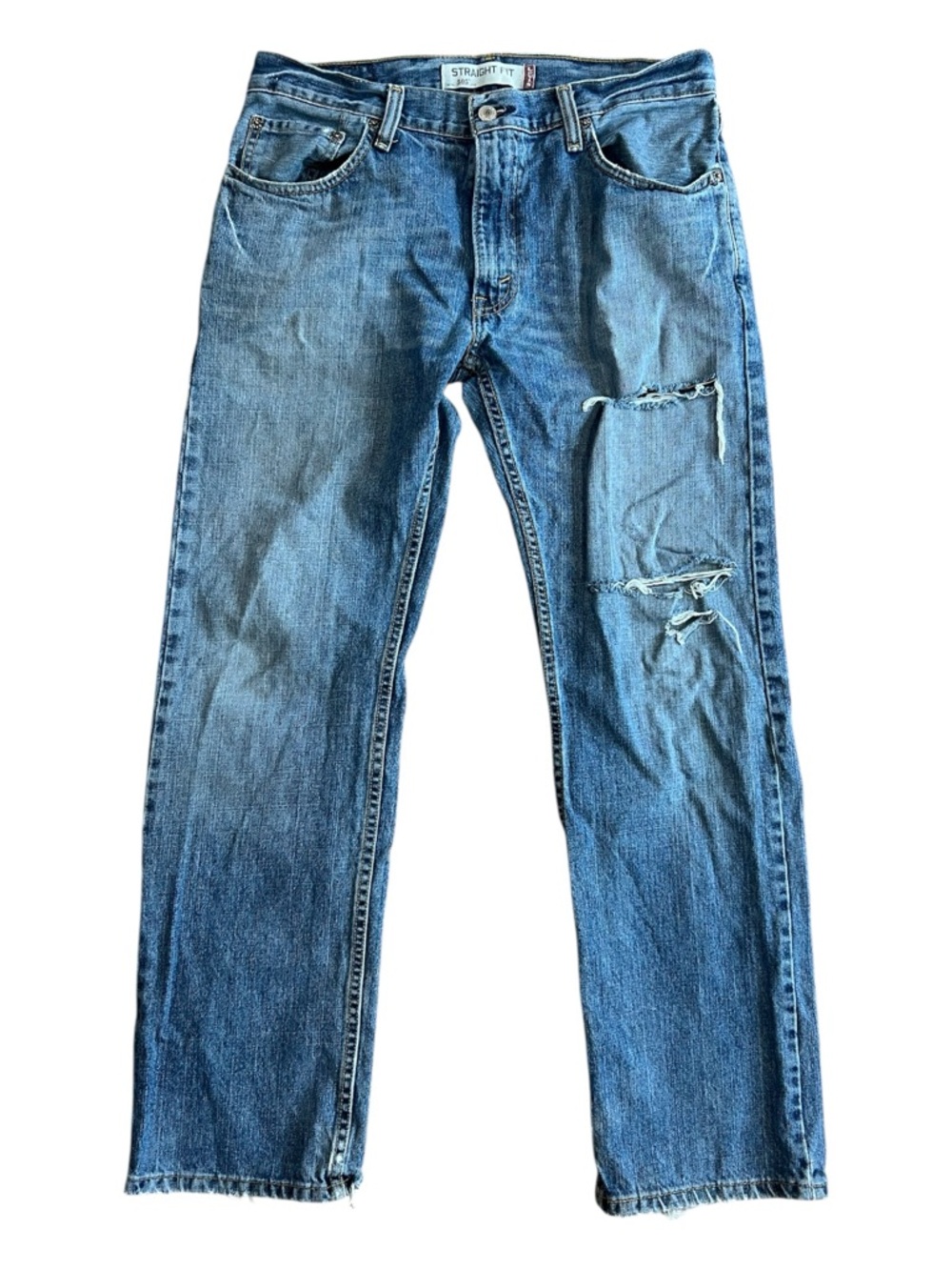 Levi's 505 Straight Fit Distressed Blue Denim Jeans 32x30 Men